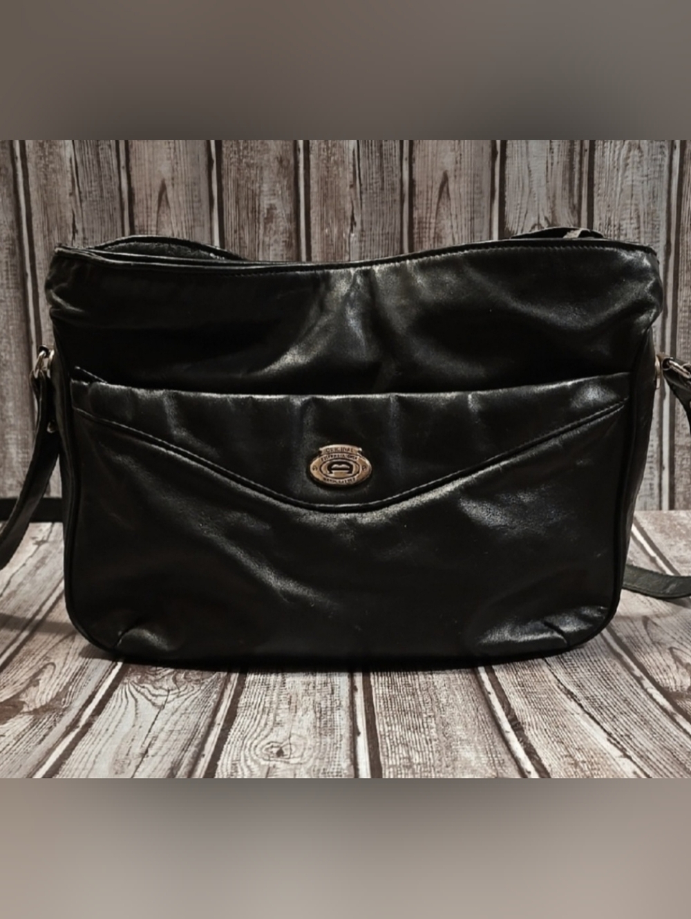 Vintage Etienne Aigner Black Leather Crossbody Bag | Equestrian Minimalist